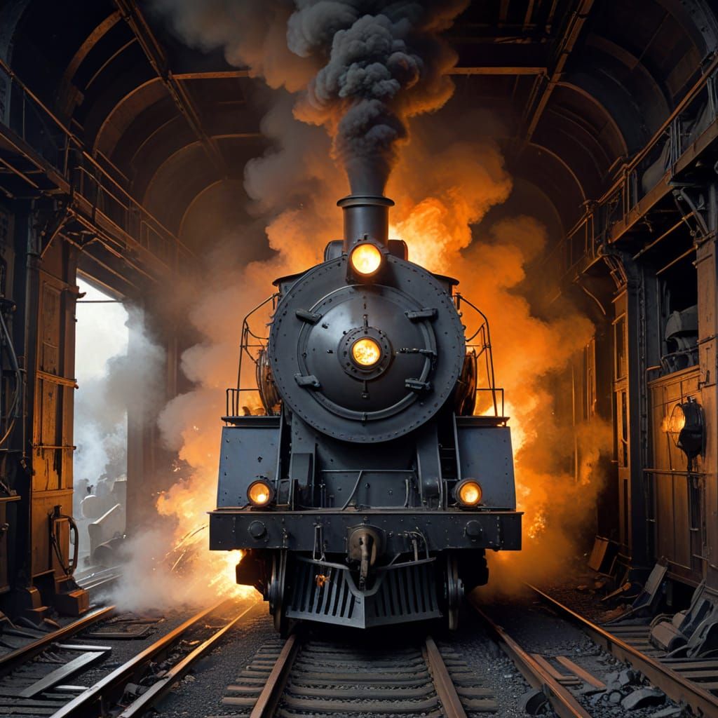 Steam Powerhouse in Industrial Era Locomotive Cab
