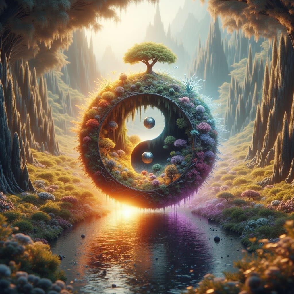 Ethereal Yin-Yang Beauty in Cosmic Dreamcore