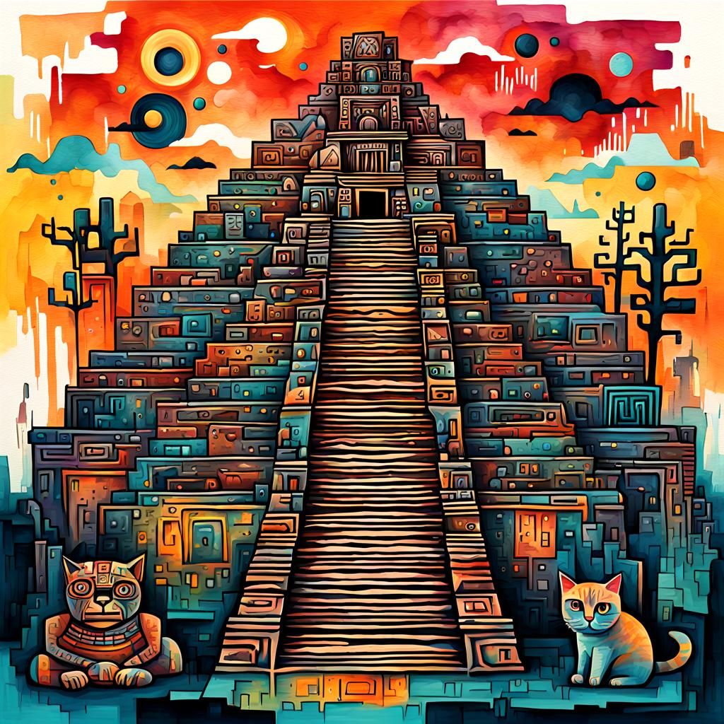 Haunted Aztec Ziggurat in Cubist Art Deco Style