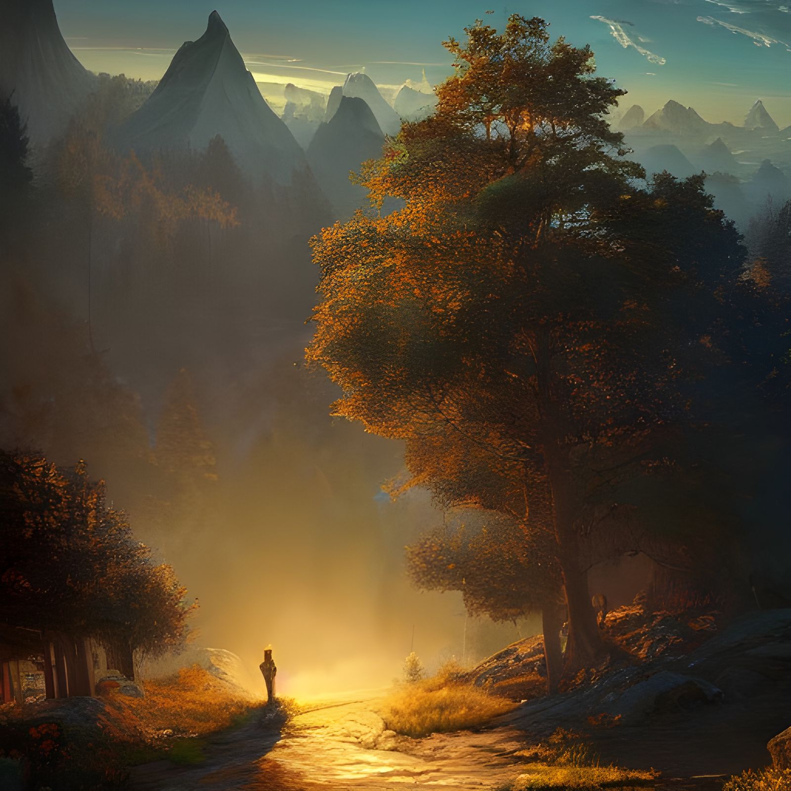 Sunlit Uplands in Kinetic Pointillism Style