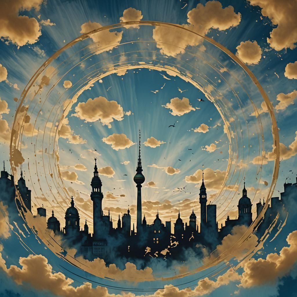 Surreal Berlin Cityscape in Banksy and Dali Style