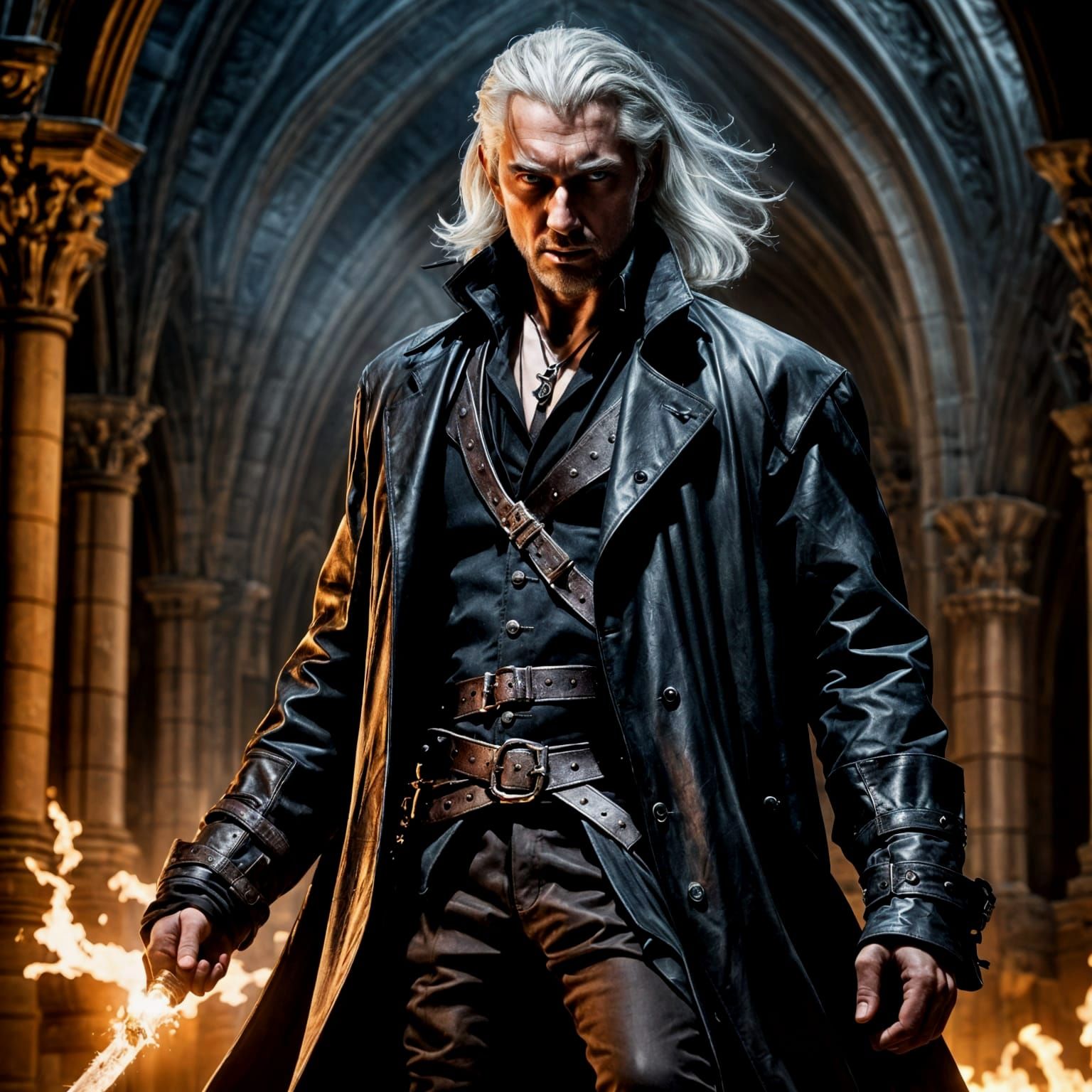 Vampire Hunter in Gothic Battle Scene