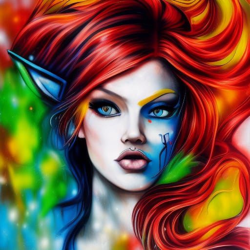 Red-Haired Elf on White Horse Graffiti Art