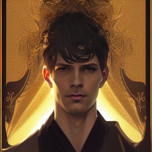 Lucifer with Black Wings in Golden Light