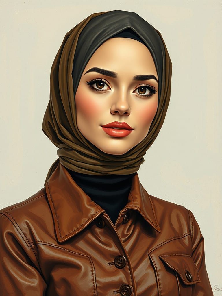 Whimsical Paper Collage Portrait of a Curvy Hijabi Woman