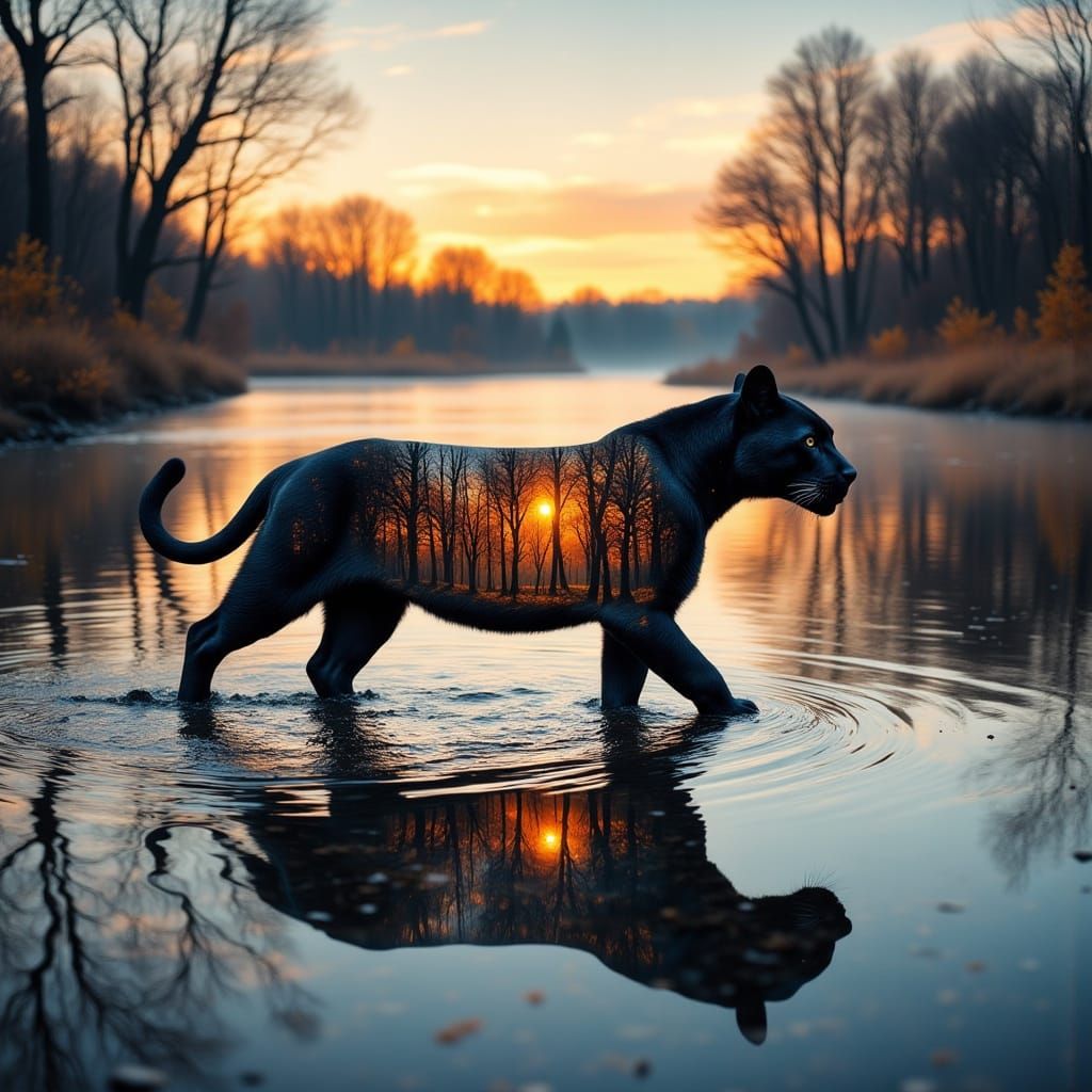 Translucent Panther Cub in Double Exposure