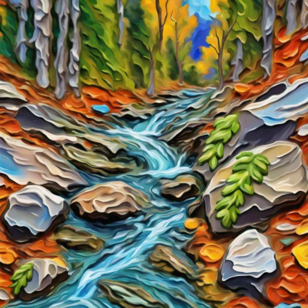 Mountain Stream in Impasto Digital Art