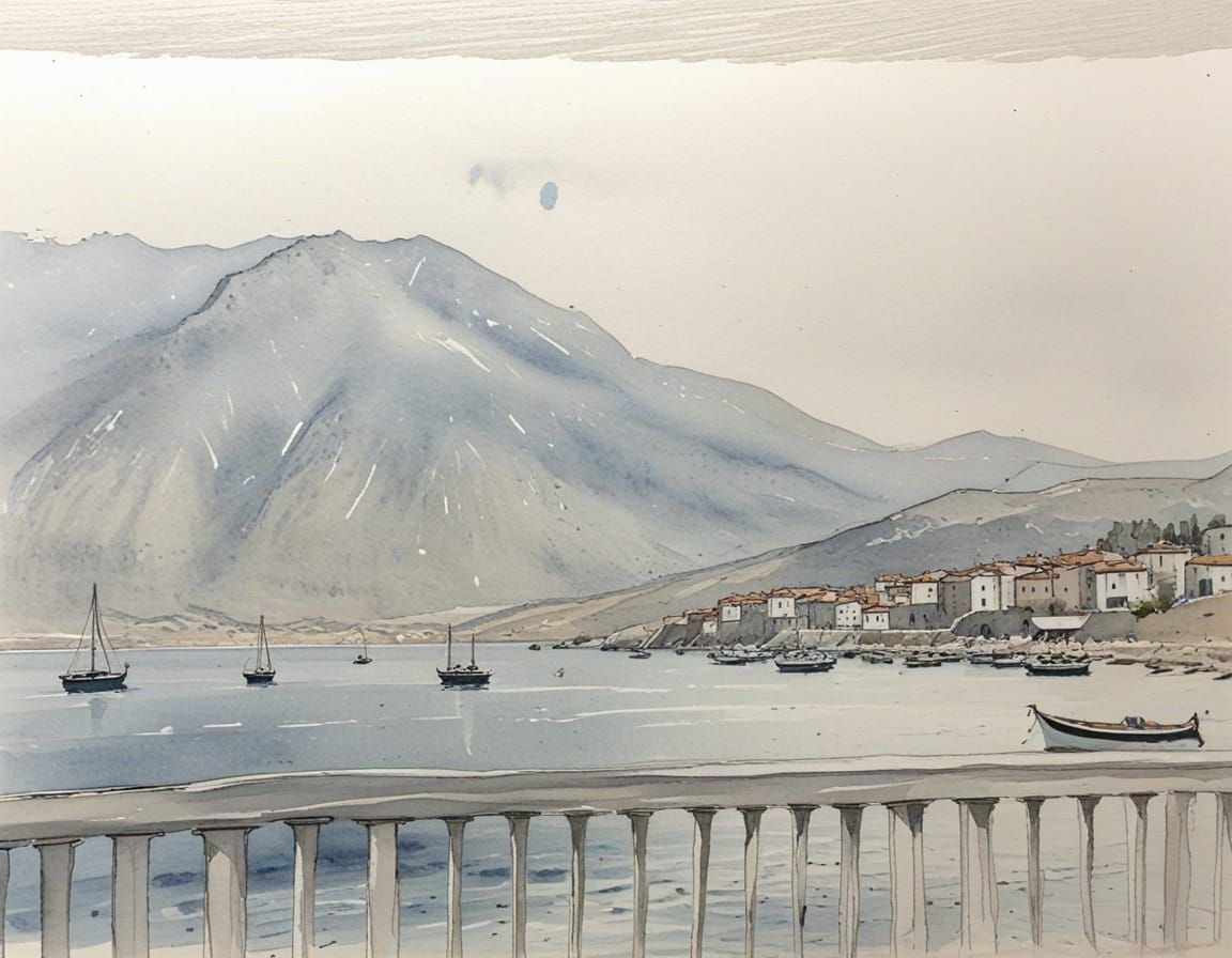 Adriatic Sea View Watercolor Sketch