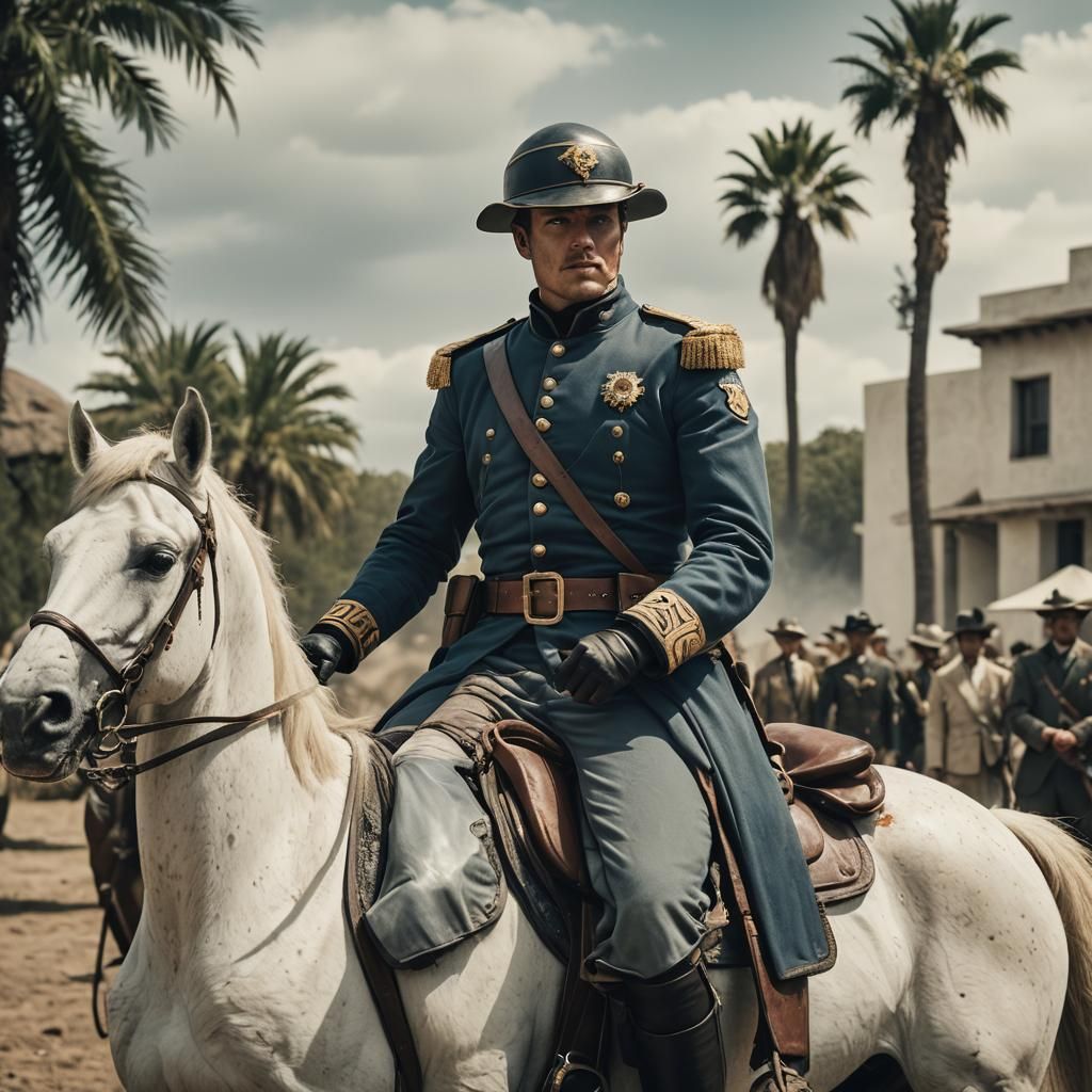 Dramatic Cavalry Officer on White Charger Film Still