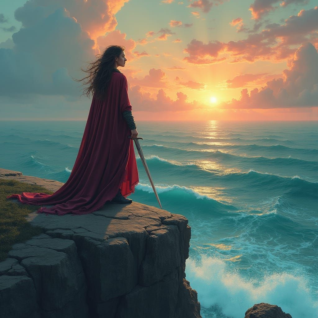 Brunhilde at Sunset: Hyperrealistic Scene