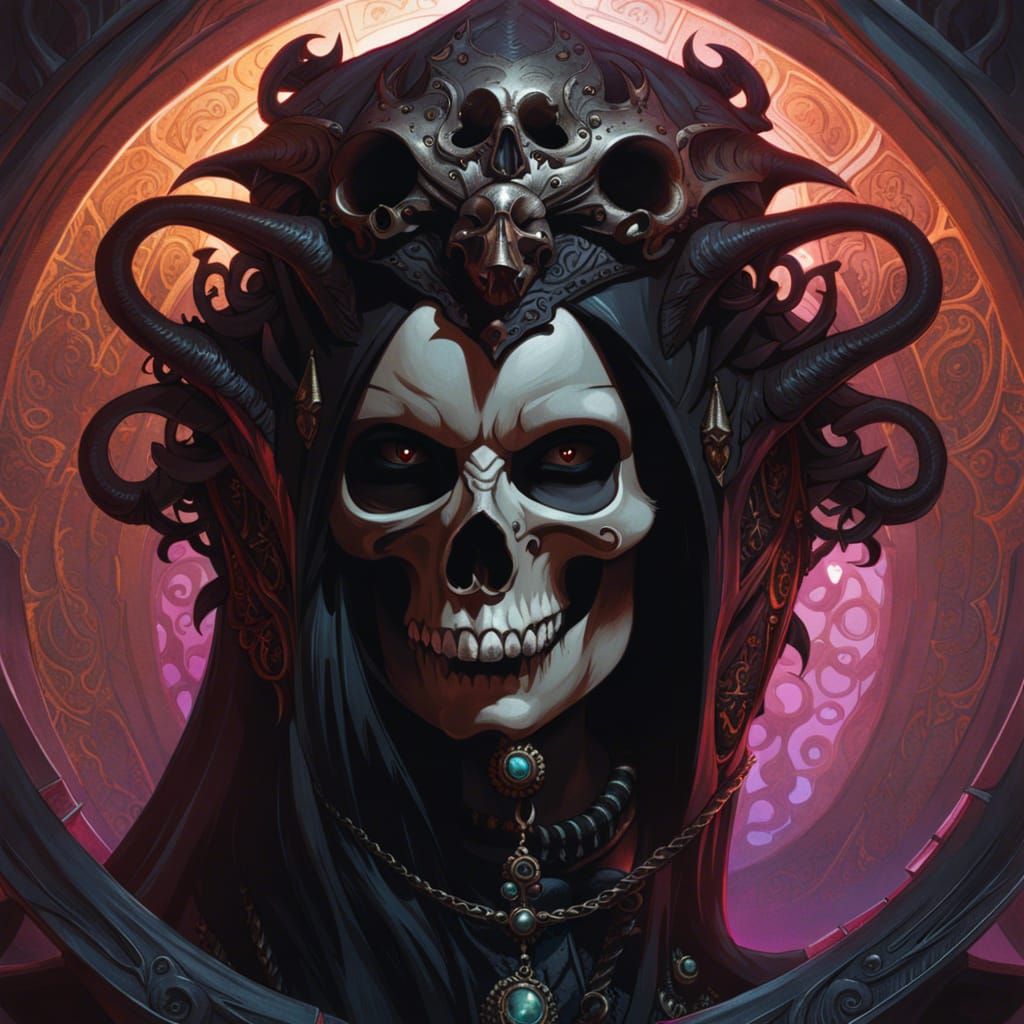 Detailed Female Demon Skull Lich in Dark Fantasy Style