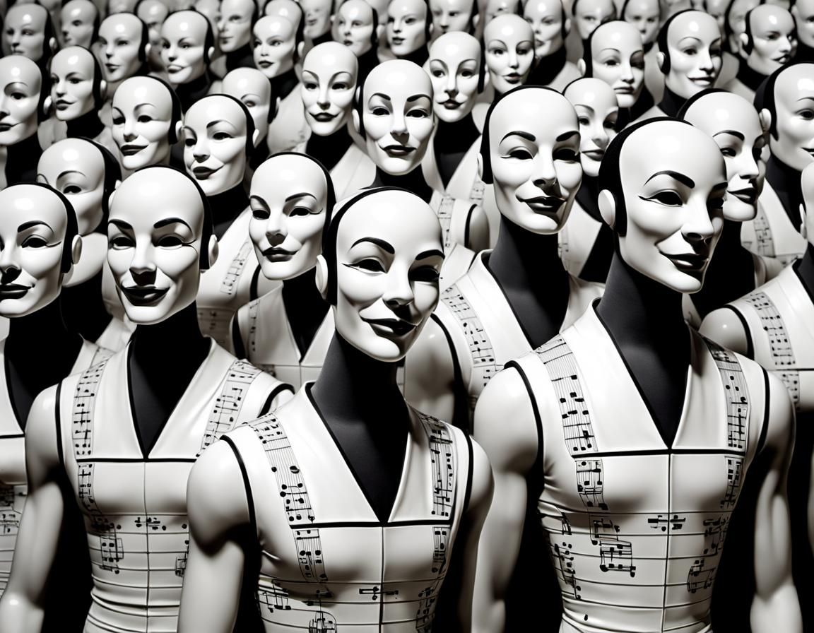 Musical Notes Chorus Line in Grisaille Style