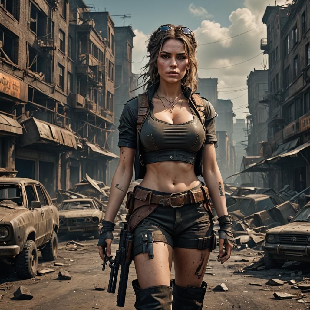 Post-Apocalyptic Portrait of a Curvy Woman in Matte Painting...
