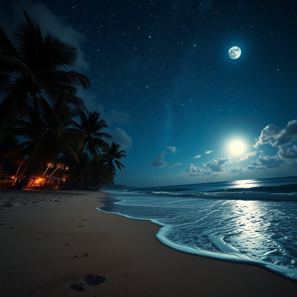 Tropical Beach Nightscape with Celestial Panorama