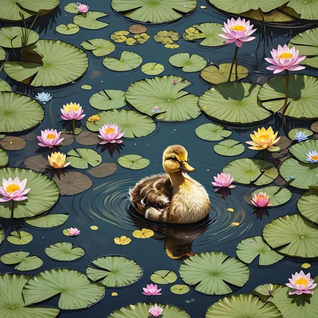 Duckling Dream: An Oil Painting on Lily Pad