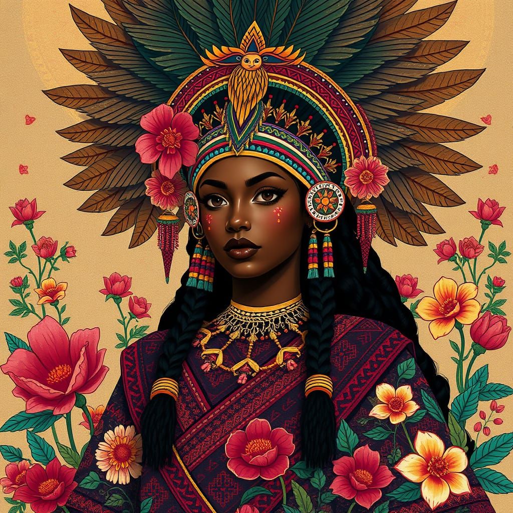 Aztec Warrior Princess with Japanese Art Influence