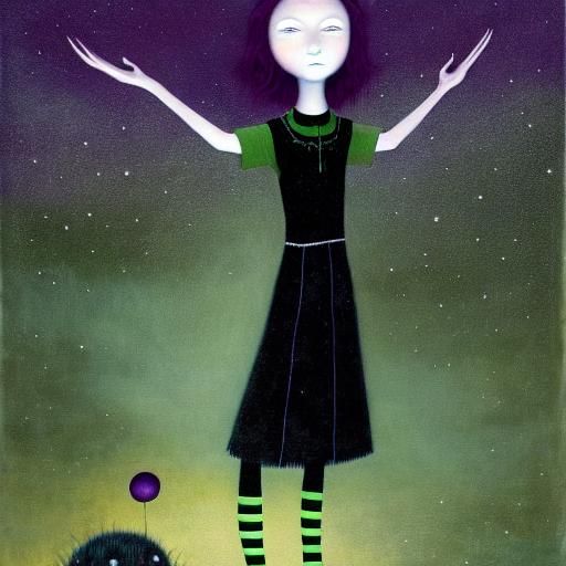 Sinister Child with Striped Stockings, in Dark Art Style