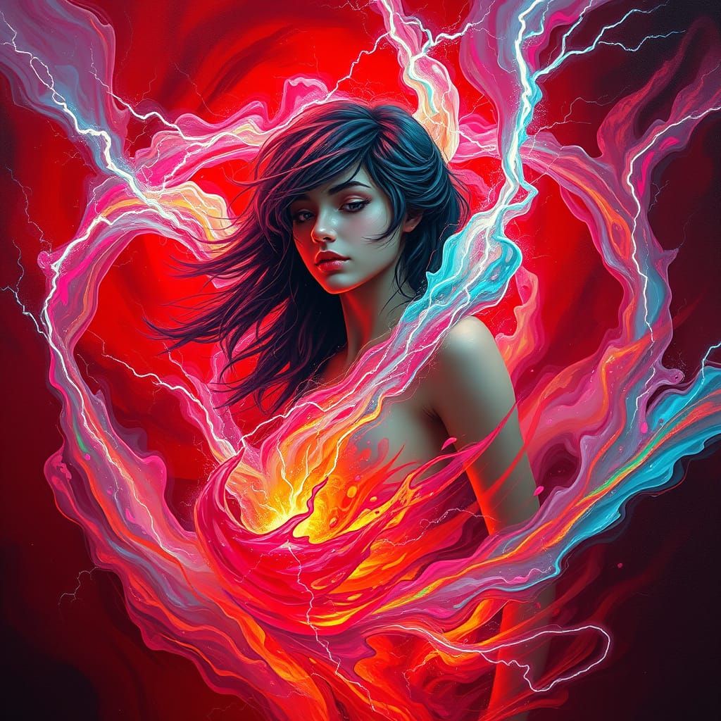 Girl in a Dreamlike World of Vibrant Liquid