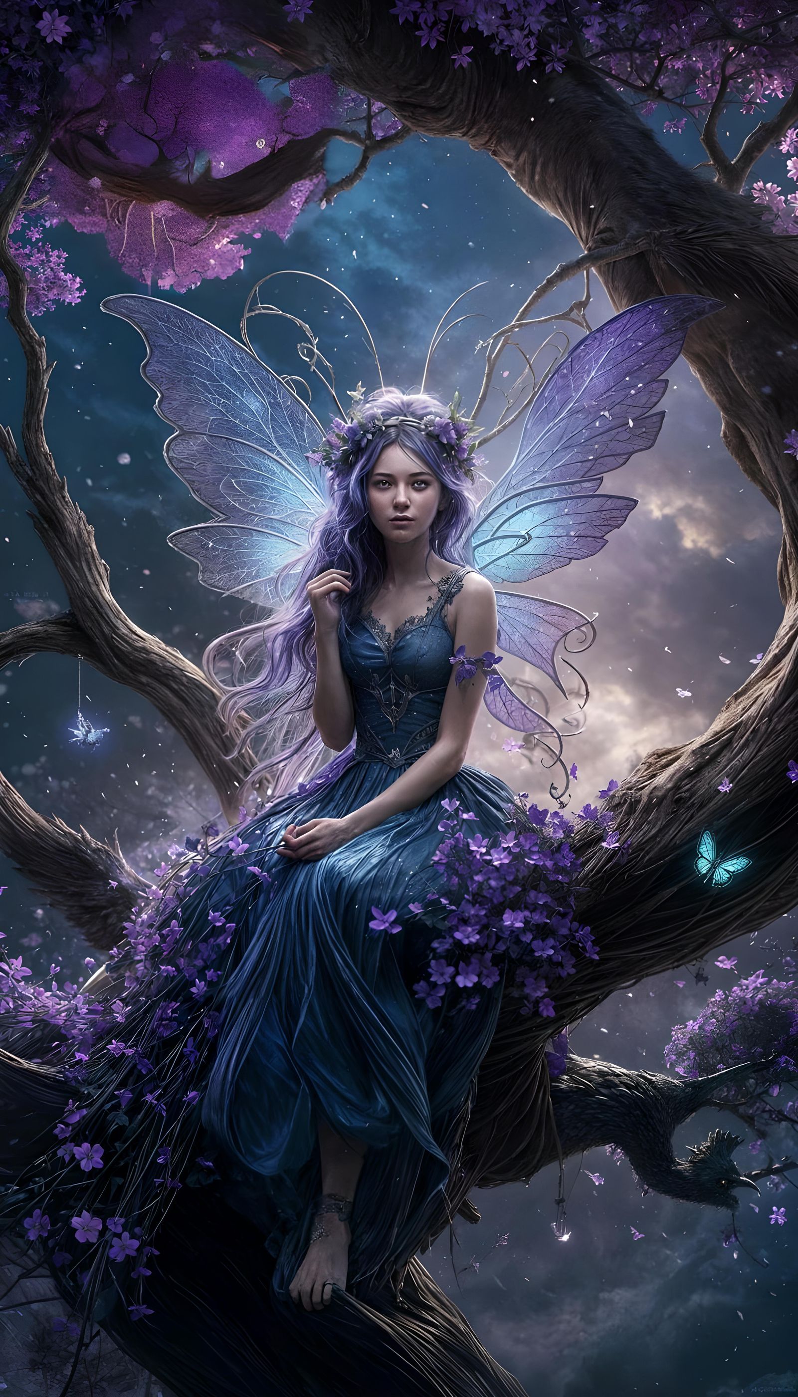 Hyperrealistic Fairy on Swing in Dark Fantasy Style
