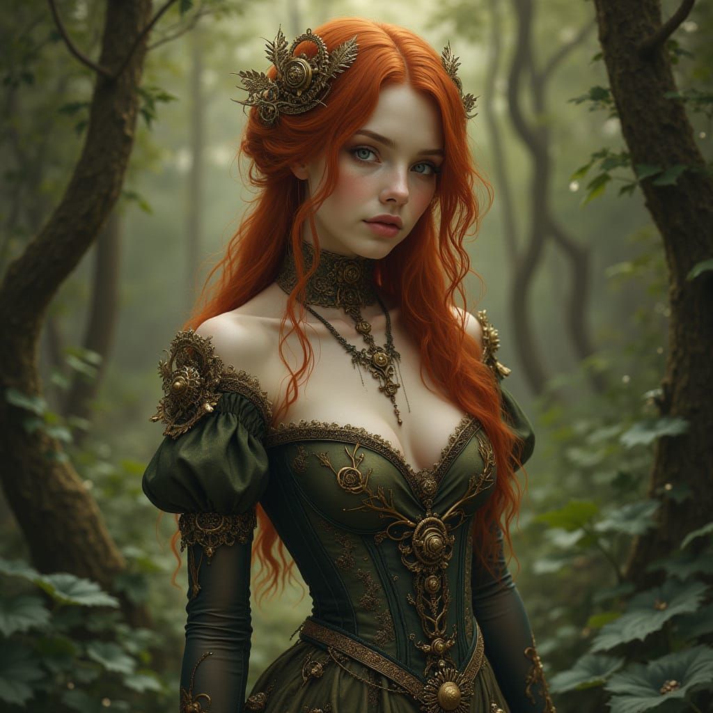 Steampunk Enchantress in Pre-Raphaelite Style