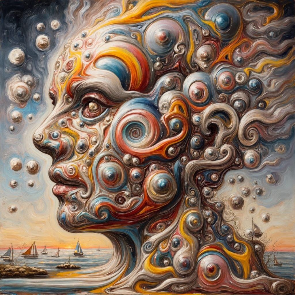 Abstract Oil Painting with Biomorphic Forms