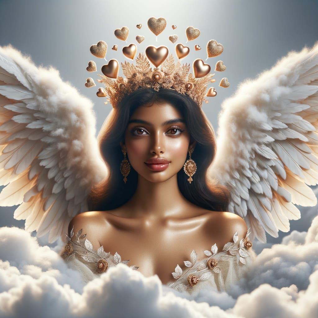Radiant South Asian Angel with Heart Crown