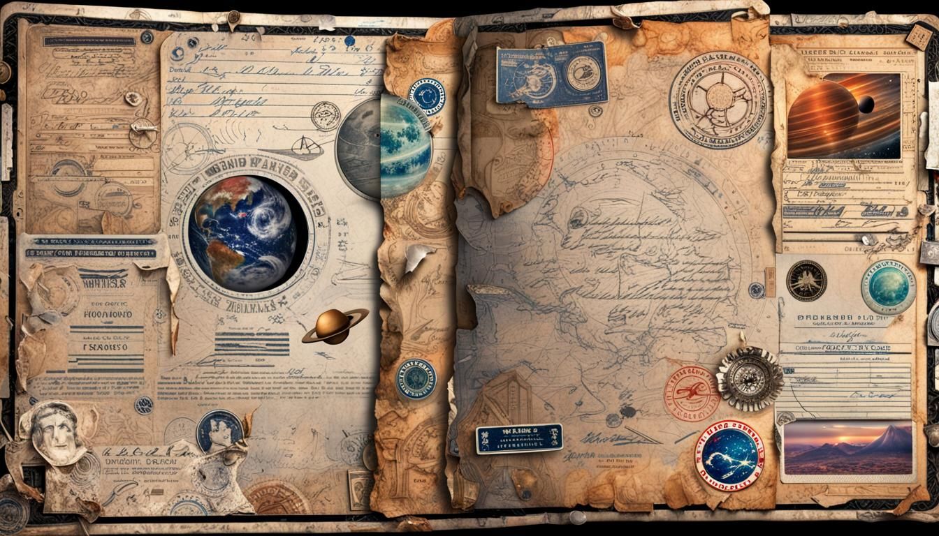 Futuristic Space Travel Documents in Worn Folder
