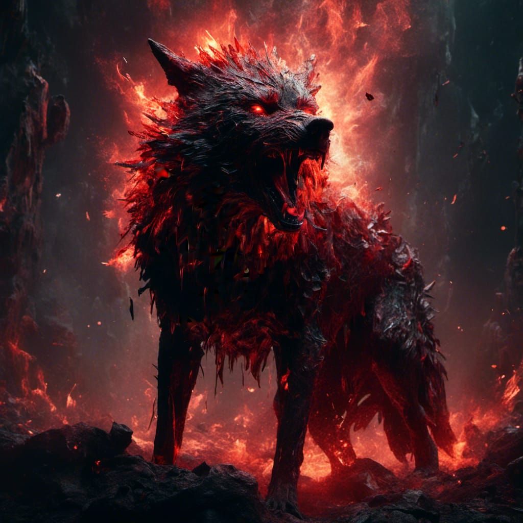 Fiery Black and Red Wolf Fantasy Concept Art