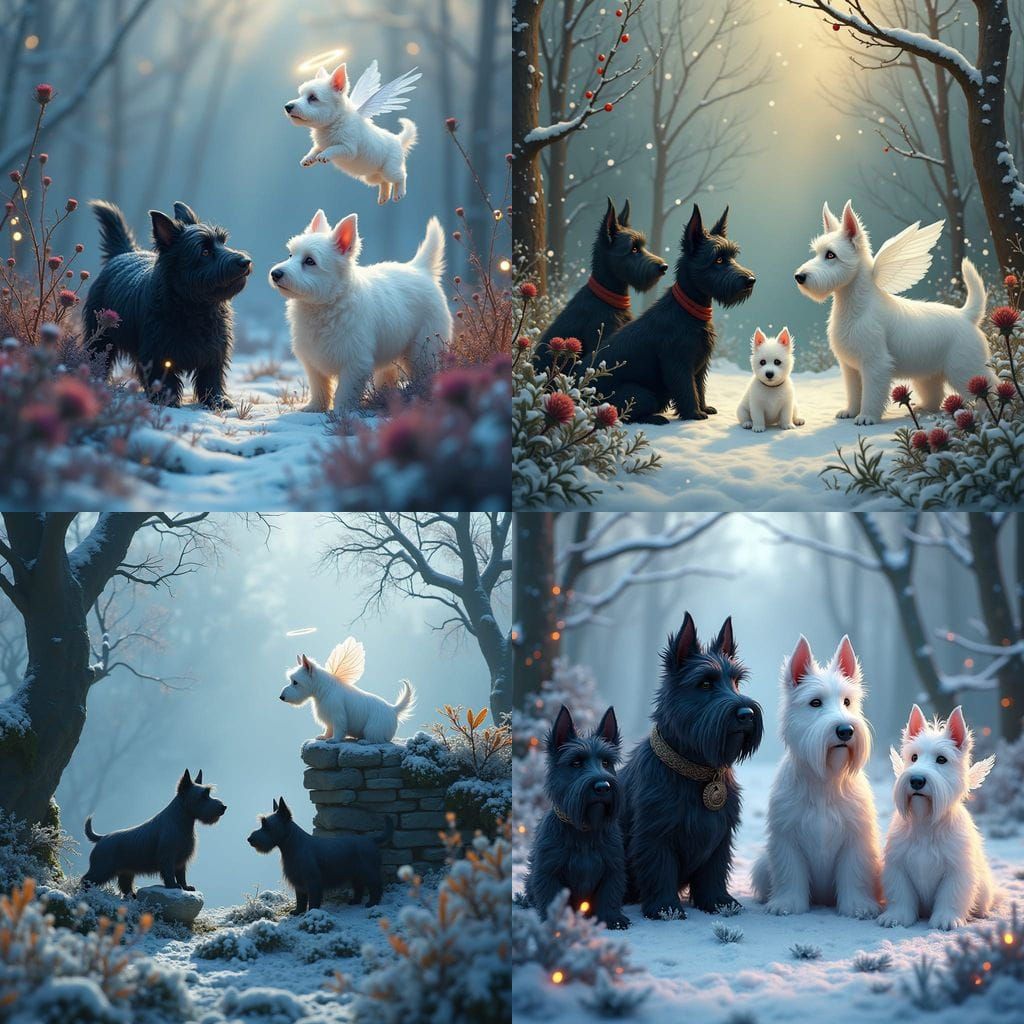 Whimsical Scottish Christmas Scene with Scottie Dogs