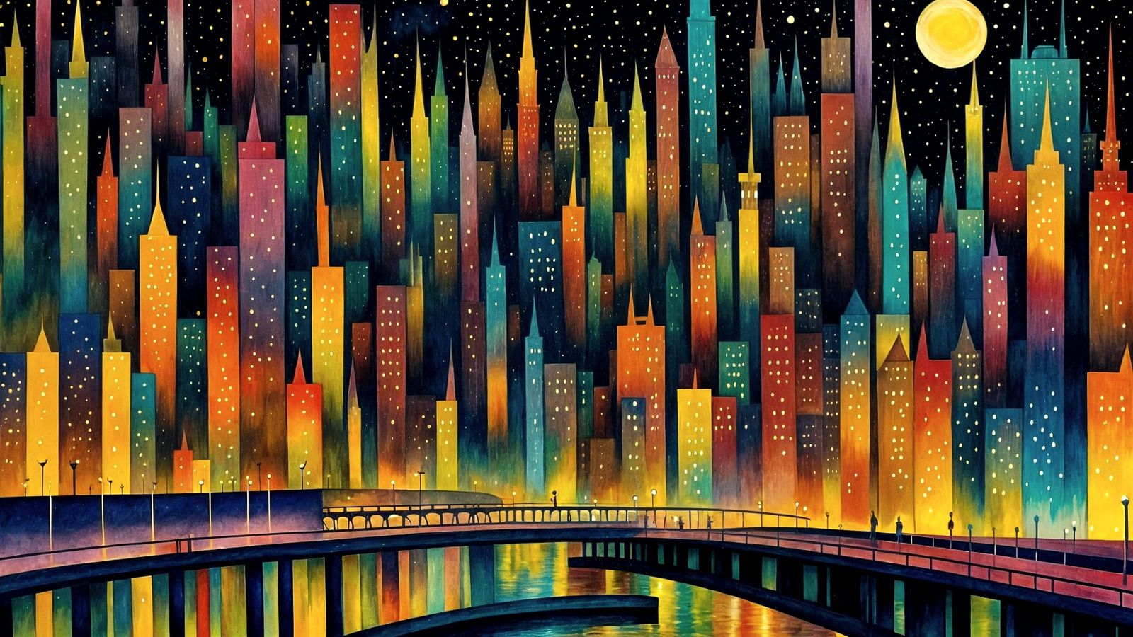 Moody Foggy Cityscape Under Starry Night Sky