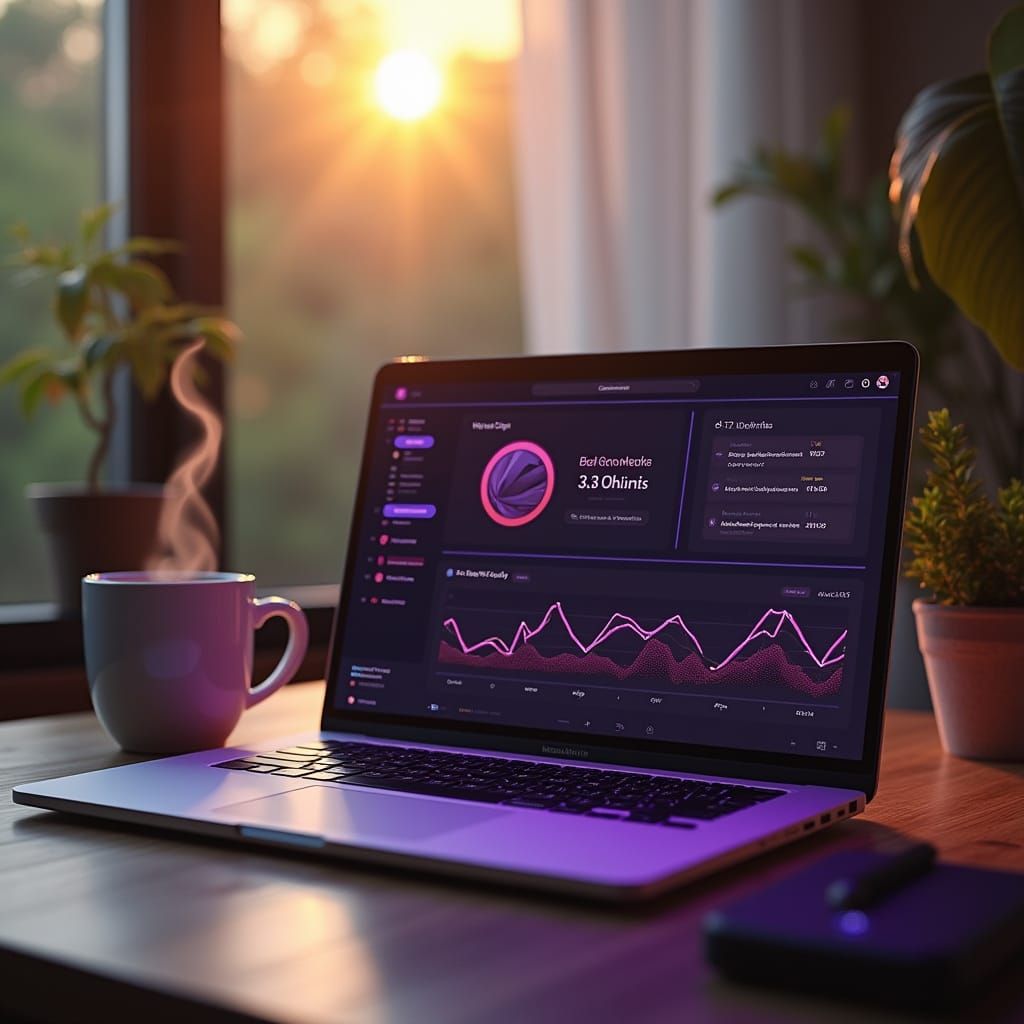 Futuristic Blockchain Dashboard in Modern Workspace