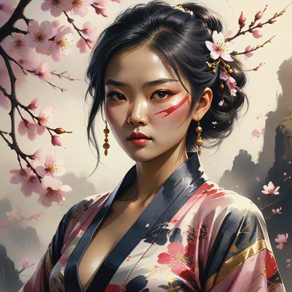 Elegant Asian Pirate Maiden in Intricate Robe