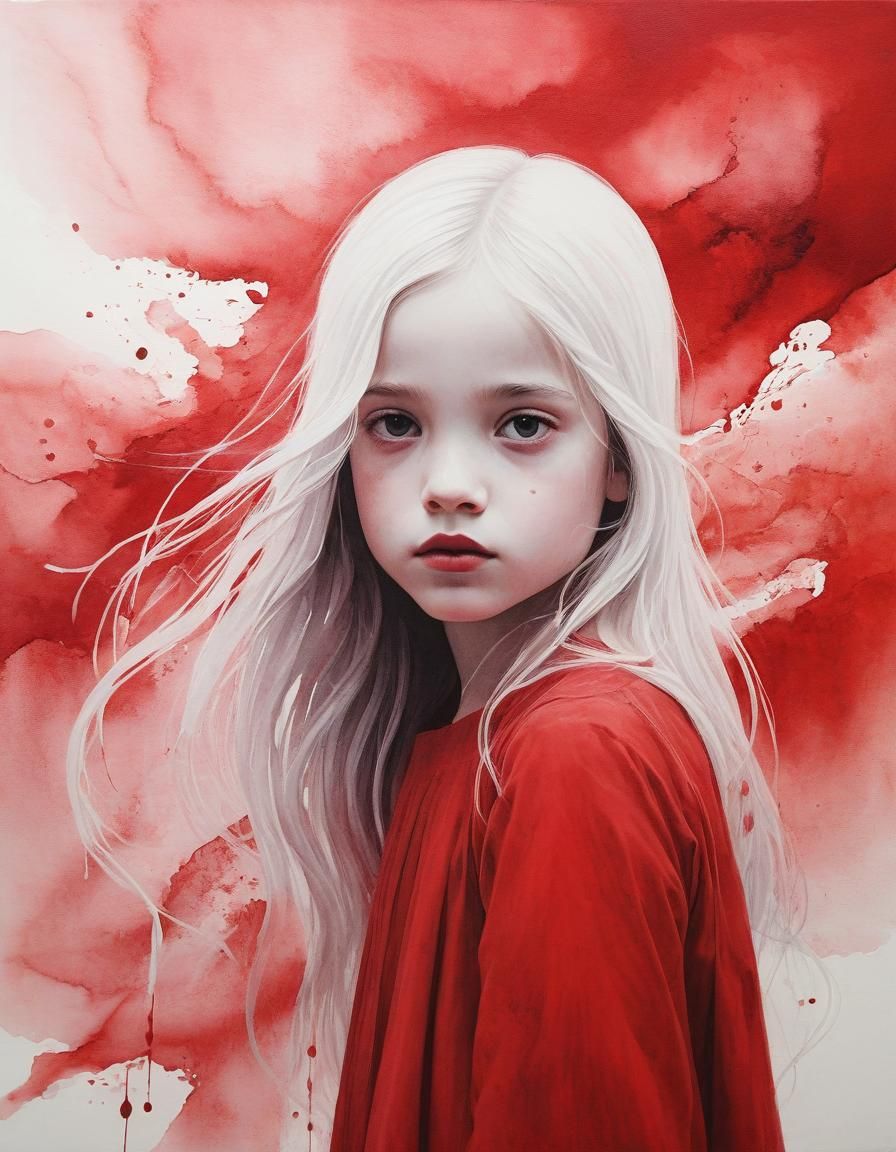 Ethereal Crimson: A Minimalist Portrait of a Girl