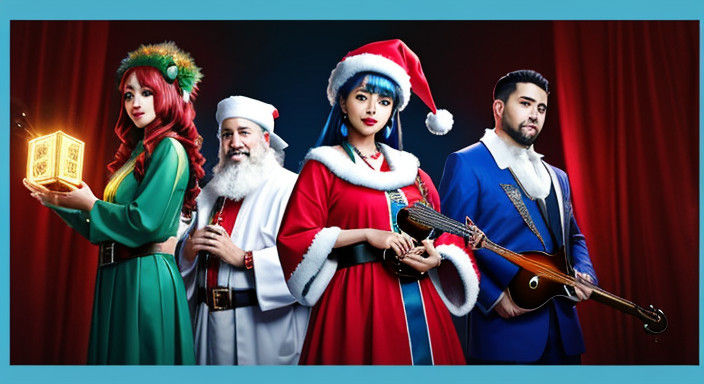 Vibrant Holiday Portrait in Anime-Inspired Style with Neon A...