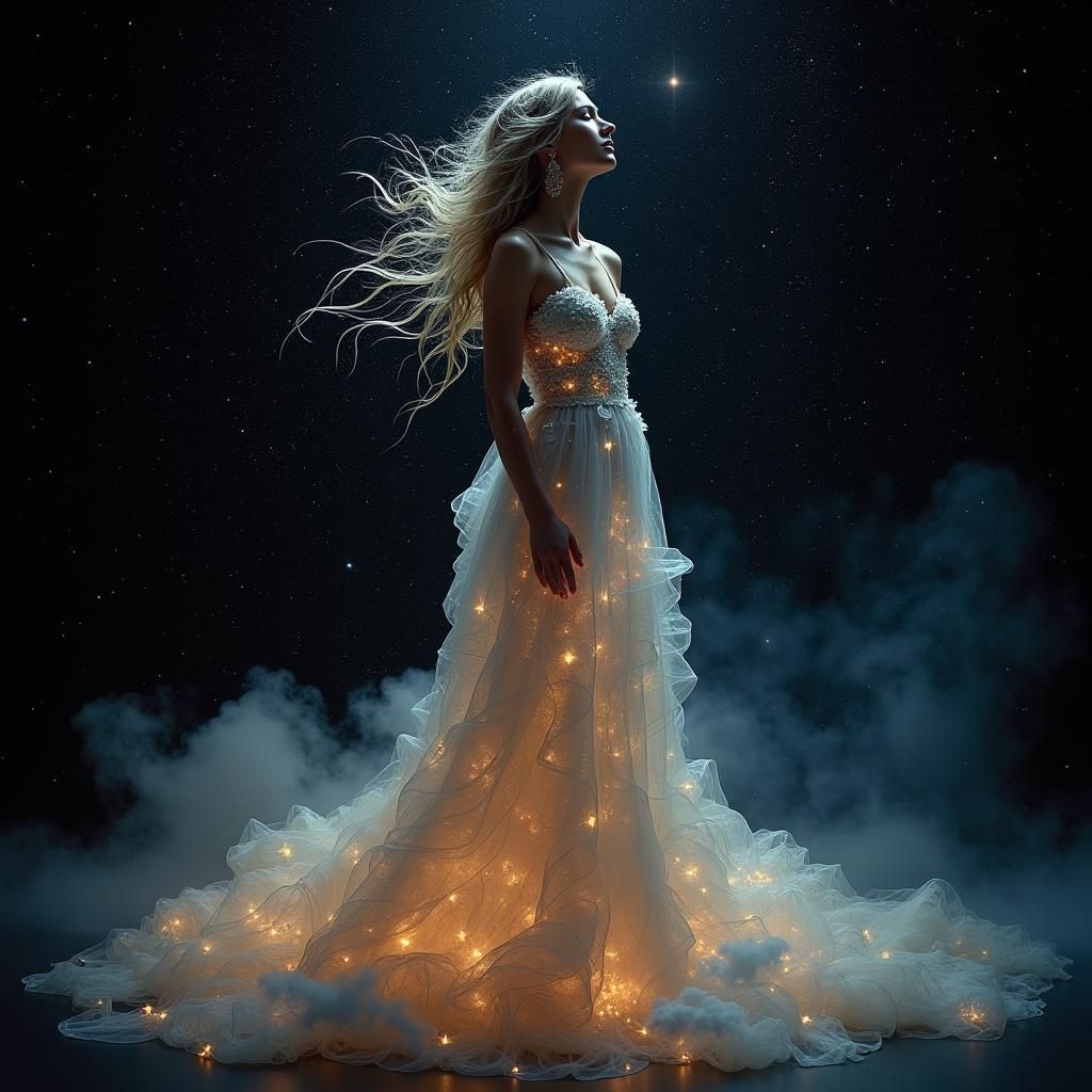Goddess in Milky Way Gown: Photorealistic Matte Painting
