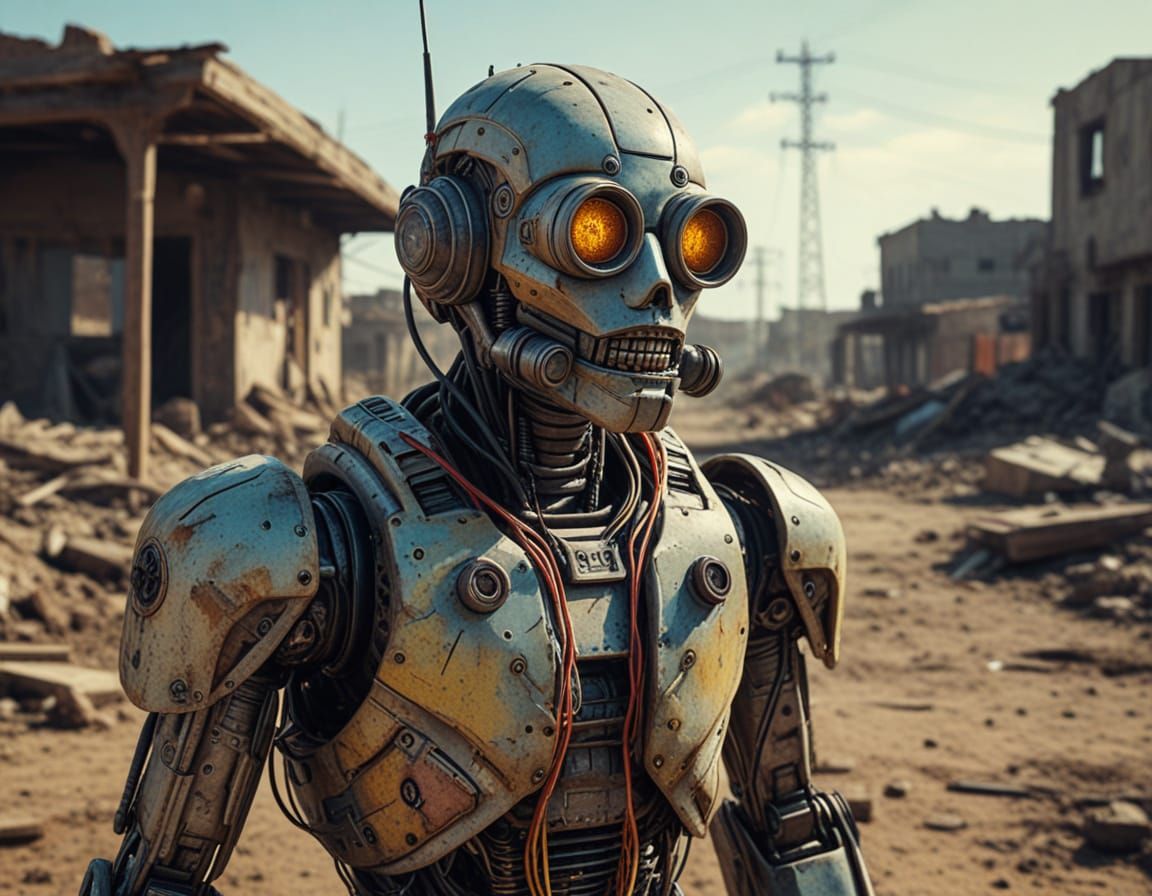 Retro Robot Surveys Wasteland in Hyperrealistic Detail