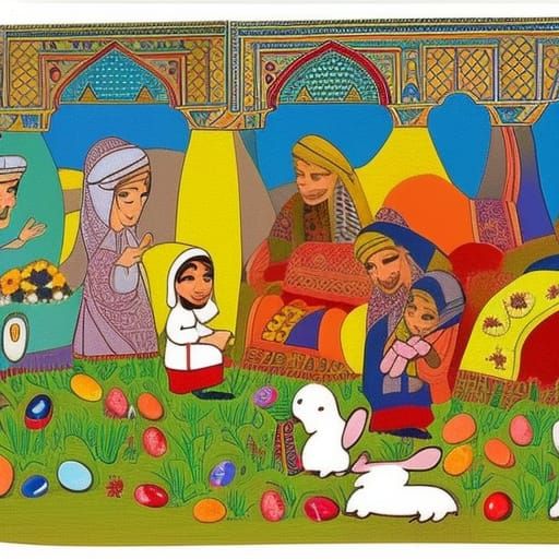 Vibrant Nightingale in Whimsical Easter Setting