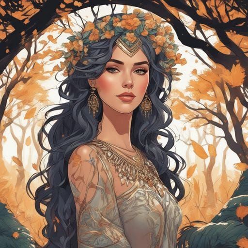 Glowing Spanish Girl in Dark Magic Forest