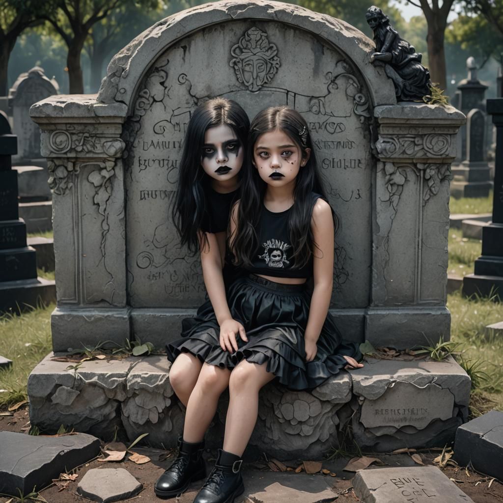Eerie Girl on Grave: Hyperrealistic Concept Art