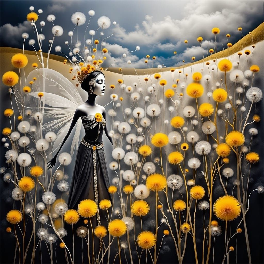 <lora:DDM Calavera 2:1.0> Dandelion Queen Fairy    in a Mill...