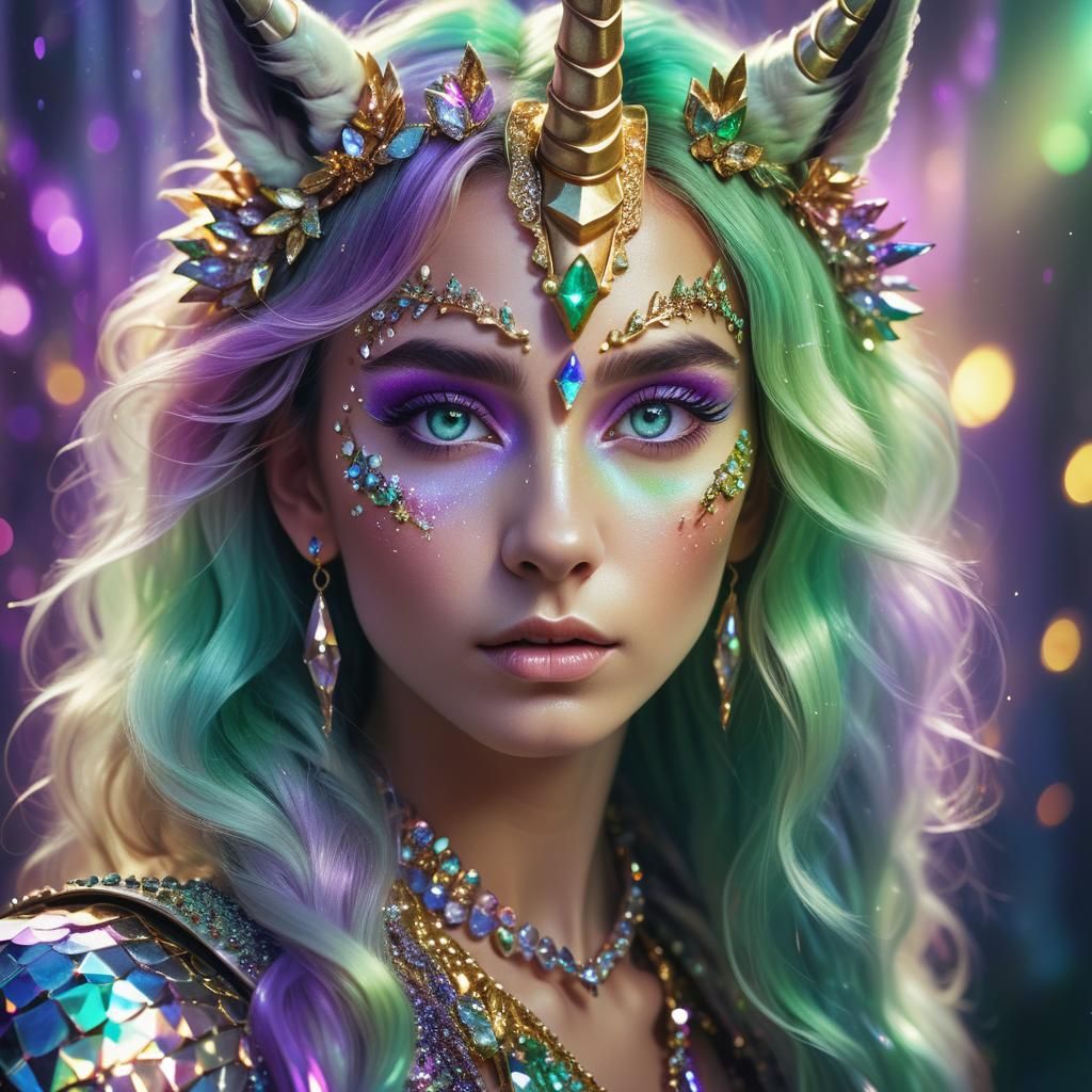 Crystalline Unicorn Woman: Fantasy Portrait