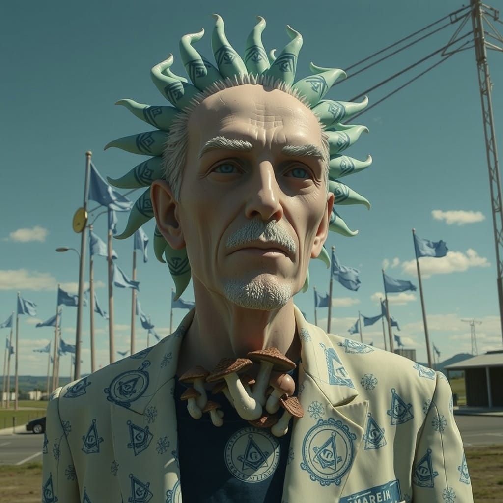 Cryptic Mushroom Rite in Linocut Banners and Dystopian Offic...