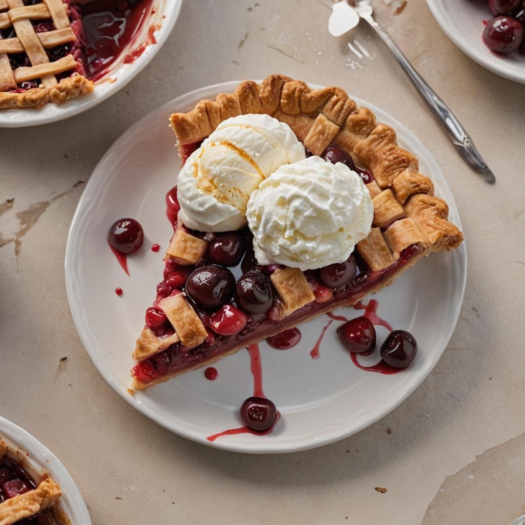 Cherry Pie with Ice Cream: Photorealistic Still Life