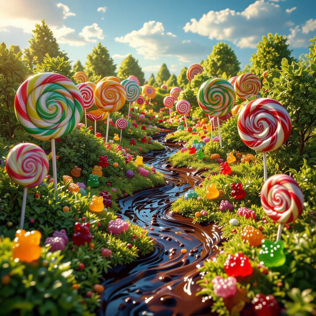 Drone View of a Hyperdetailed Candy Forest