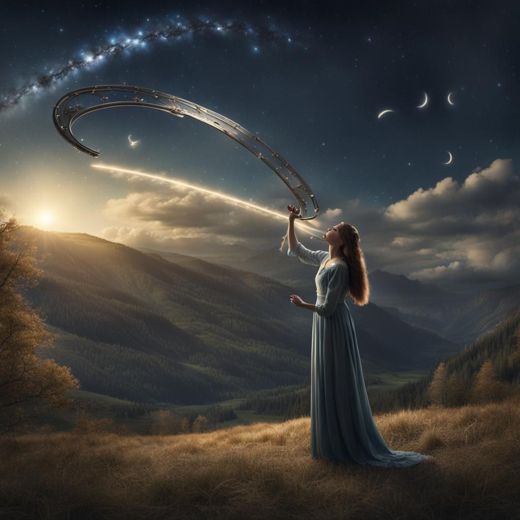 Woman Wishes on Star with Horseshoe: Matte Painting