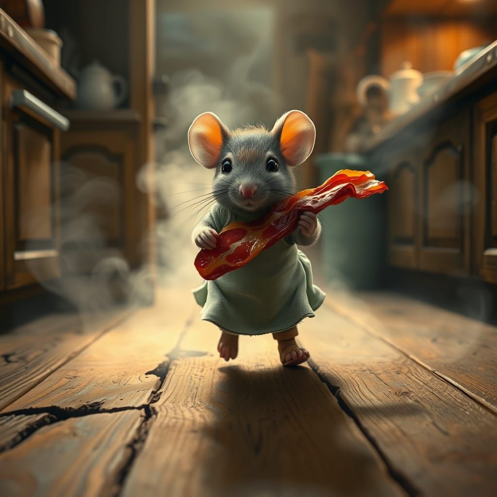 Mouse with Bacon: Cozy Rustic Scene