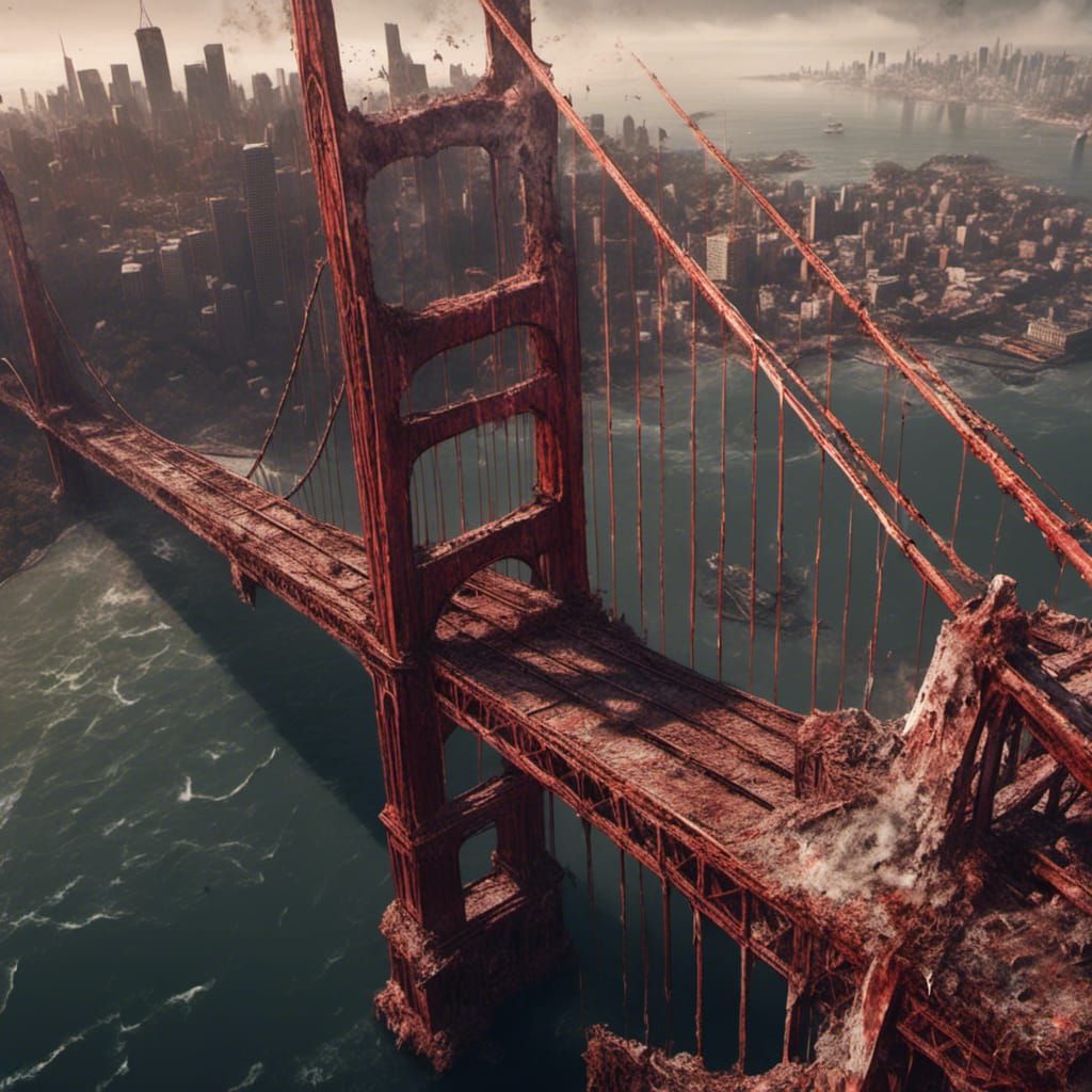 Decaying Golden Gate Bridge Macabre Matte Painting