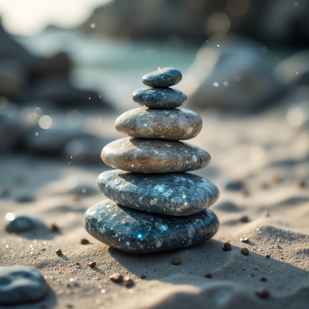 Cosmic Stones Stacked in Zen Ambiance