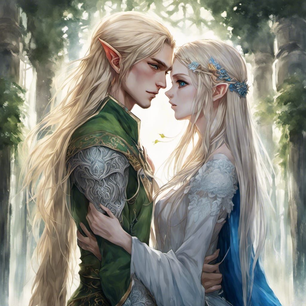 Anime-Style Elf and Human Portrait