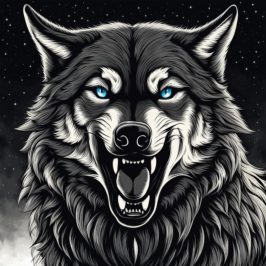 Furious Wolf Howling in the Night